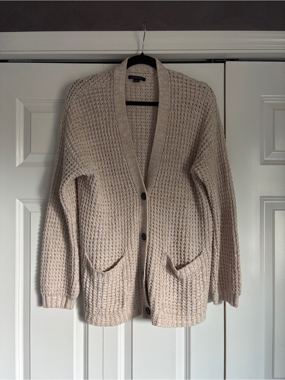 American Eagle Outfitters Taupe Knit Button-Front Cardigan